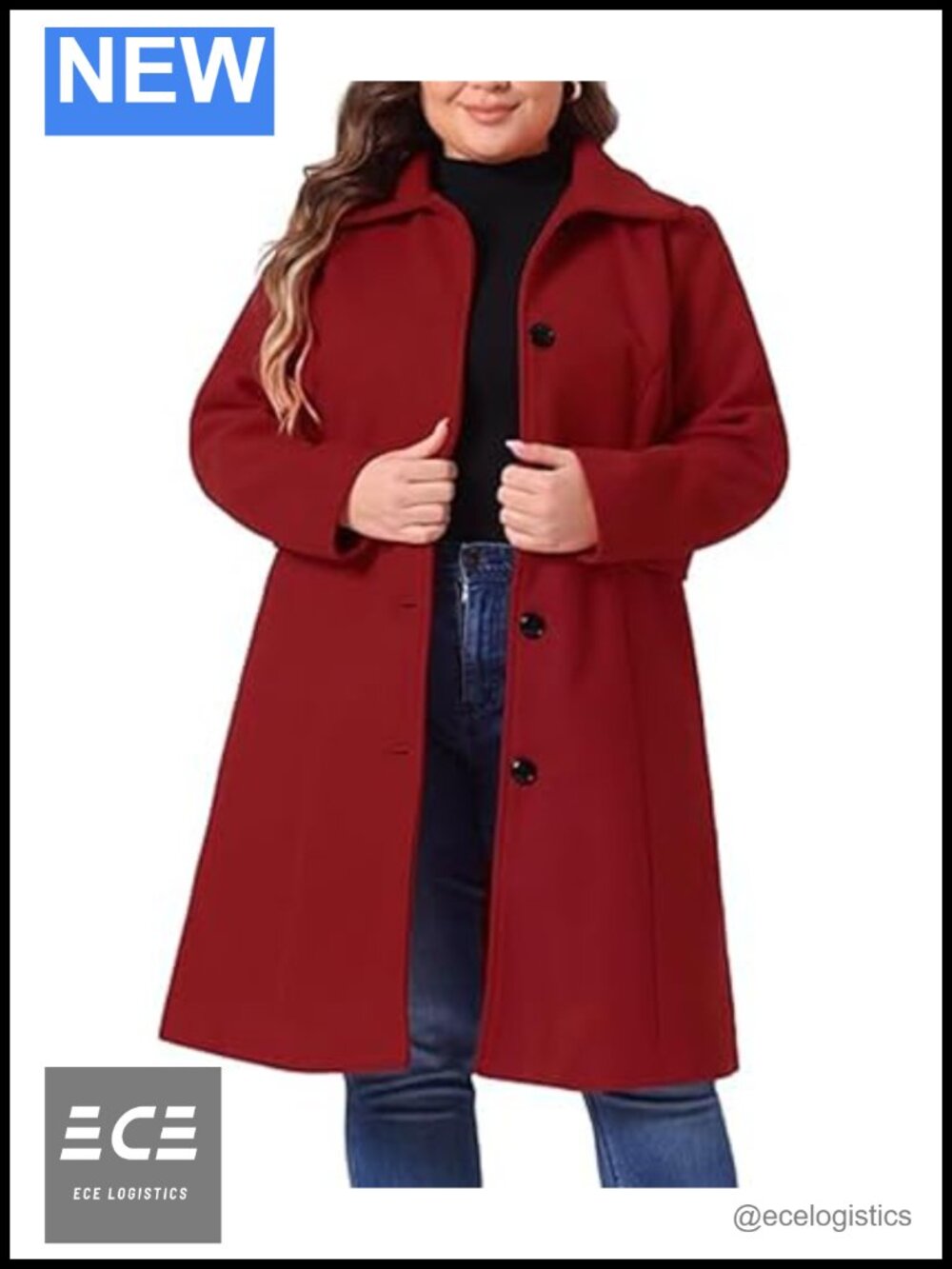 Womens Plus Size Wool Blend Single Breasted Long Winter Coat